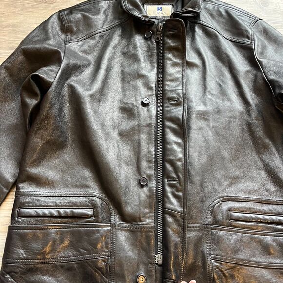 Striwa Leather Jacket Vintage Black Men XL Winter 90s Zip Button Pockets - Picture 10 of 10